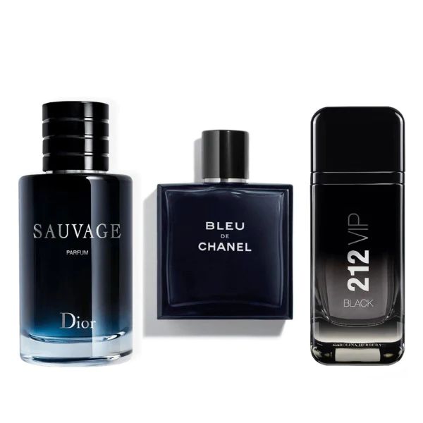 Sauvage Dior, Bleu de Chanel e 212 Vip Black - Combo 3 Perfumes Importados